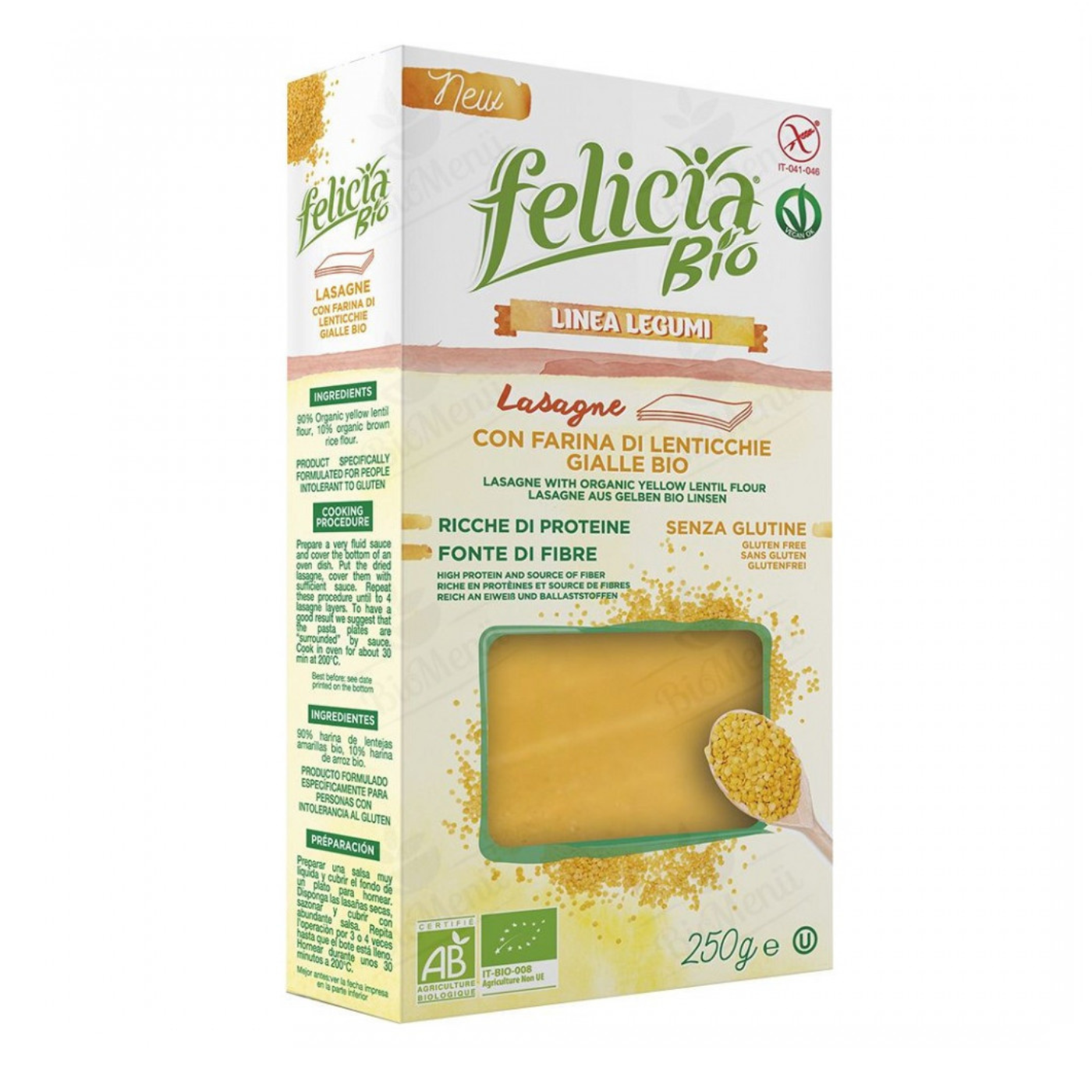 דפי לזניה מעדשים צהובות ללא גלוטן 250 גר'